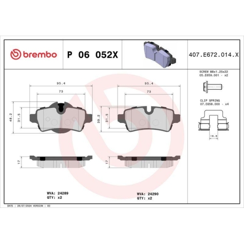 BREMBO Bremsbelagsatz, Scheibenbremse XTRA LINE P 06 052X