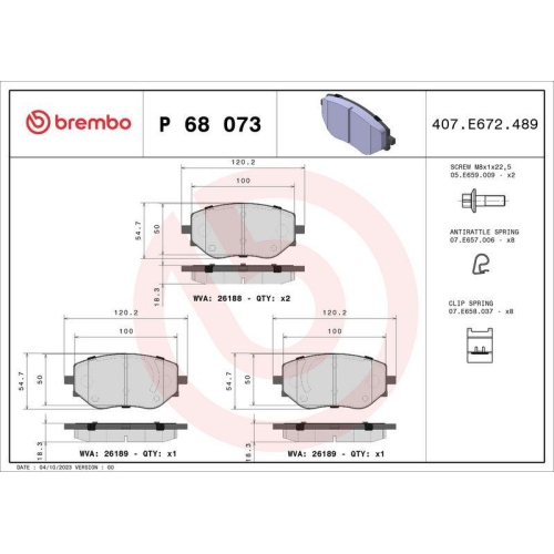 BREMBO Bremsbelagsatz, Scheibenbremse PRIME LINE P 68 073