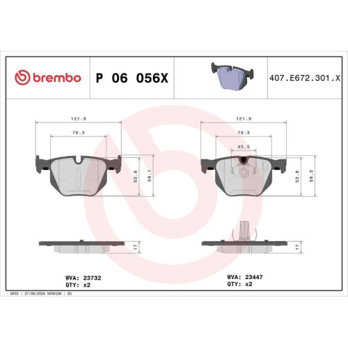 BREMBO Bremsbelagsatz, Scheibenbremse XTRA LINE P 06 056X