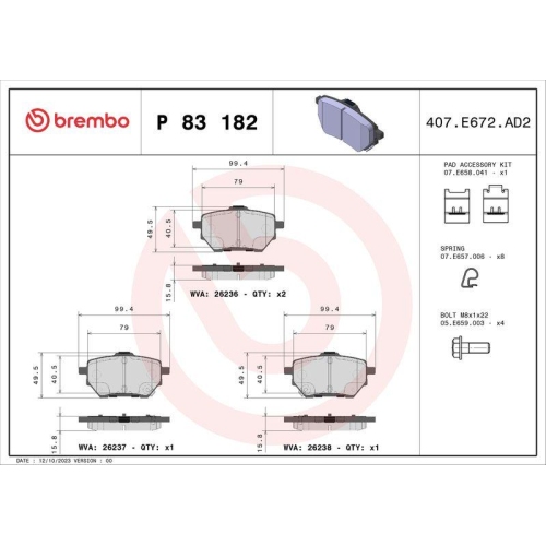 BREMBO Bremsbelagsatz, Scheibenbremse PRIME LINE P 83 182