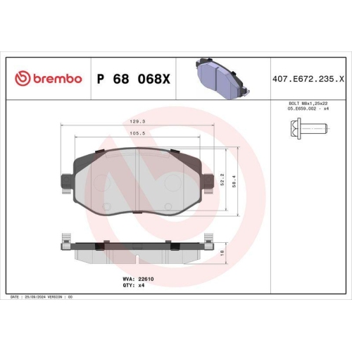 BREMBO Bremsbelagsatz, Scheibenbremse XTRA LINE P 68 068X