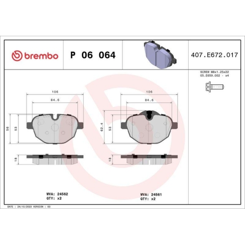 BREMBO Bremsbelagsatz, Scheibenbremse PRIME LINE P 06 064