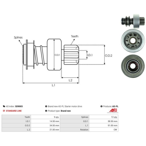 AS-PL Freilaufgetriebe, Starter AS SD9003