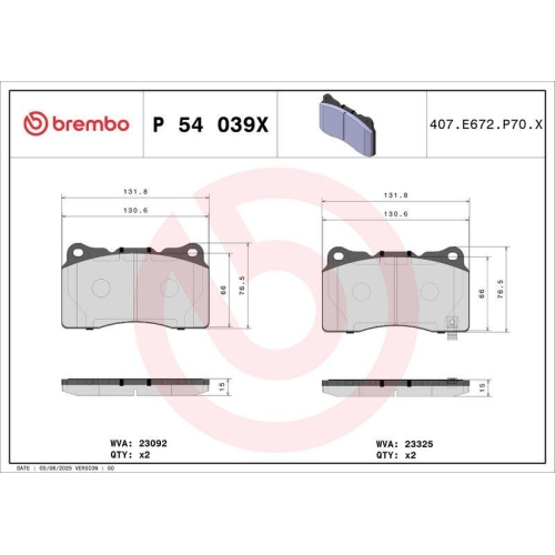 BREMBO Bremsbelagsatz, Scheibenbremse XTRA LINE P 54 039X