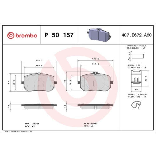 BREMBO Bremsbelagsatz, Scheibenbremse PRIME LINE P 50 157