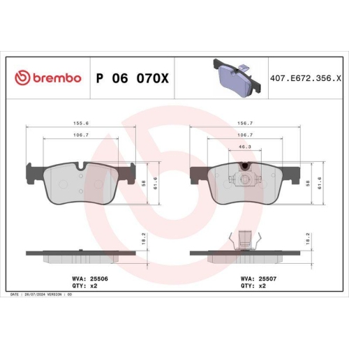 BREMBO Bremsbelagsatz, Scheibenbremse XTRA LINE P 06 070X
