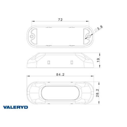 LED Warnleuchte 12-36V 84,2x28,2x19mm Gelb mit je 0,25 Kabel Anh&auml;nger Valeryd