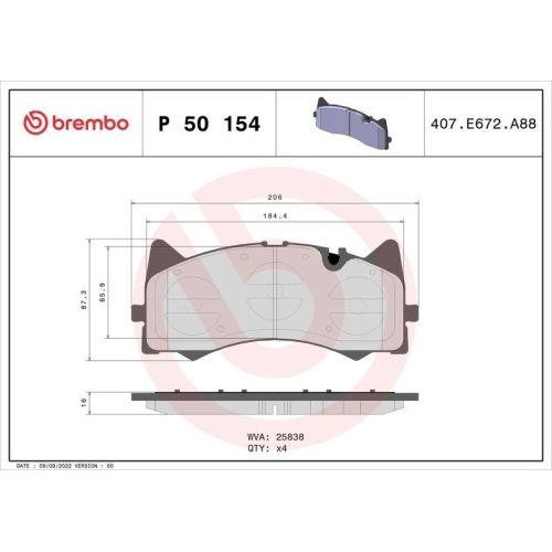 BREMBO Bremsbelagsatz, Scheibenbremse PRIME LINE P 50 154
