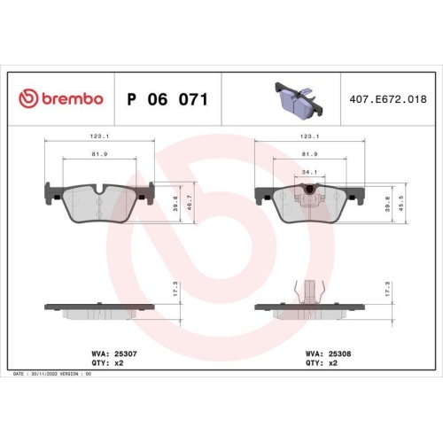BREMBO Bremsbelagsatz, Scheibenbremse PRIME LINE P 06 071