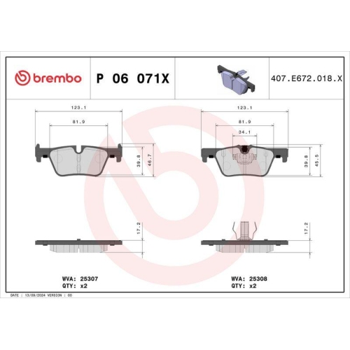 BREMBO Bremsbelagsatz, Scheibenbremse XTRA LINE P 06 071X