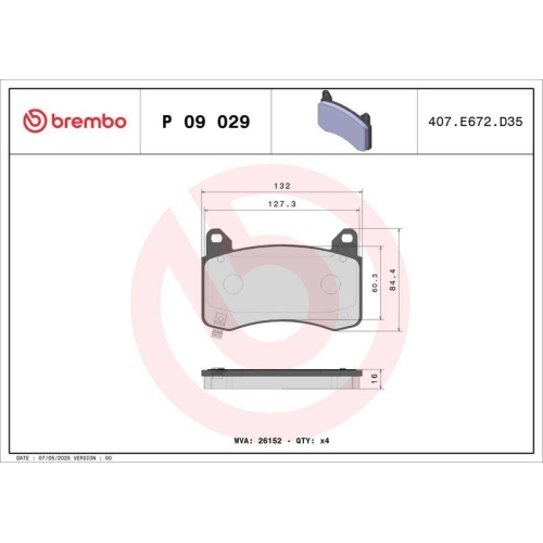 BREMBO Bremsbelagsatz, Scheibenbremse PRIME LINE P 09 029