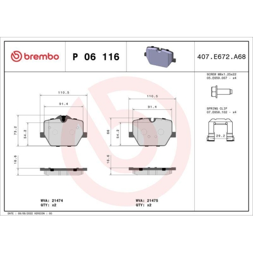 BREMBO Bremsbelagsatz, Scheibenbremse PRIME LINE P 06 116
