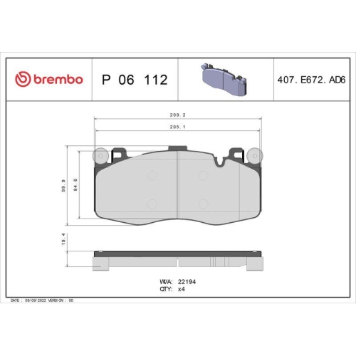 BREMBO Bremsbelagsatz, Scheibenbremse PRIME LINE P 06 112