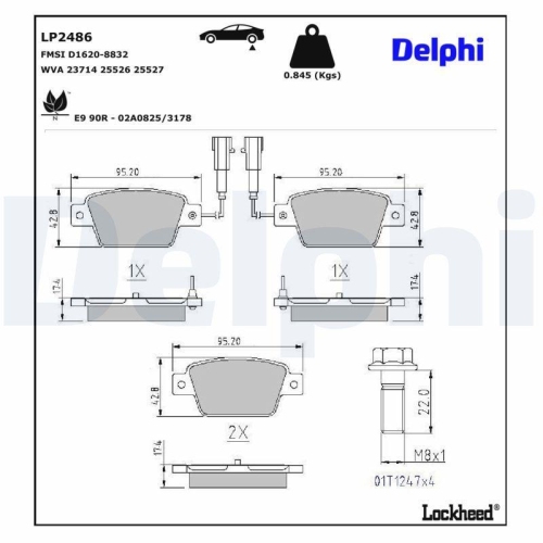 DELPHI Bremsbelagsatz, Scheibenbremse LP2486