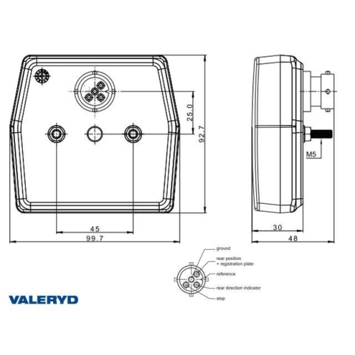 R&uuml;cklicht Valeryd R/L 99,7x92,7x30 LED12V Bajonett4(5)pol Kennzeichenbeleuchtung