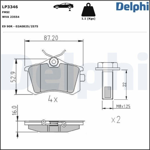DELPHI Bremsbelagsatz, Scheibenbremse LP3346