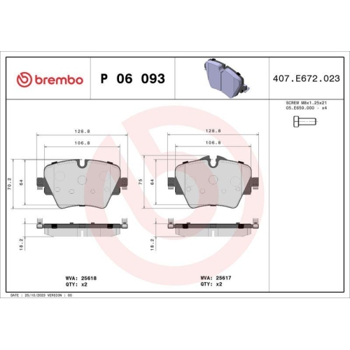 BREMBO Bremsbelagsatz, Scheibenbremse PRIME LINE P 06 093