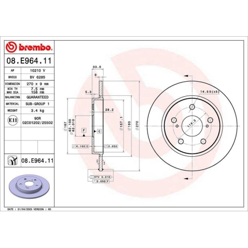 BREMBO Bremsscheibe PRIME LINE - UV Coated 08.E964.11