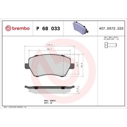 BREMBO Bremsbelagsatz, Scheibenbremse PRIME LINE P 68 033