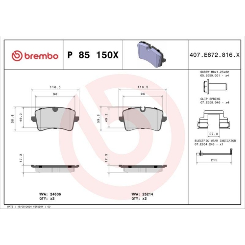 BREMBO Bremsbelagsatz, Scheibenbremse XTRA LINE P 85 150X