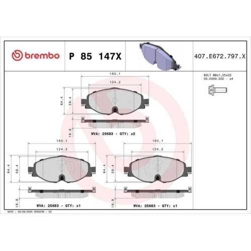 BREMBO Bremsbelagsatz, Scheibenbremse XTRA LINE P 85 147X
