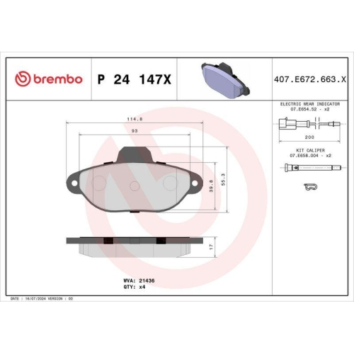 BREMBO Bremsbelagsatz, Scheibenbremse XTRA LINE P 24 147X