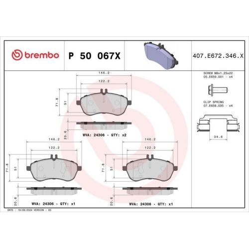 BREMBO Bremsbelagsatz, Scheibenbremse XTRA LINE P 50 067X