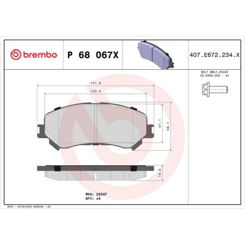 BREMBO Bremsbelagsatz, Scheibenbremse XTRA LINE P 68 067X