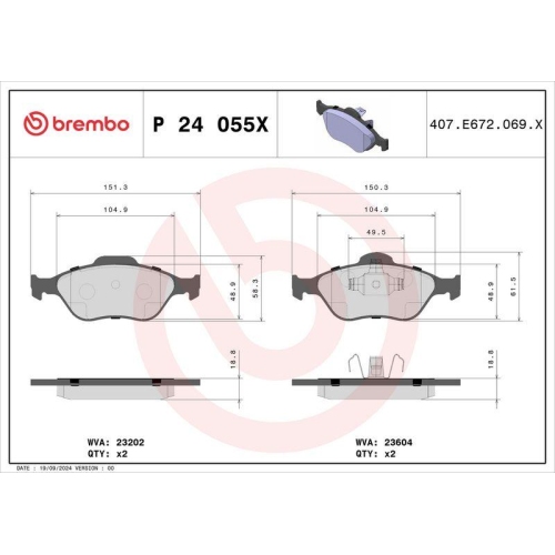 BREMBO Bremsbelagsatz, Scheibenbremse XTRA LINE P 24 055X