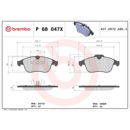 BREMBO Bremsbelagsatz, Scheibenbremse XTRA LINE P 68 047X