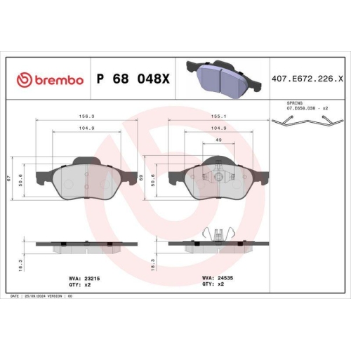 BREMBO Bremsbelagsatz, Scheibenbremse XTRA LINE P 68 048X