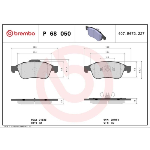 BREMBO Bremsbelagsatz, Scheibenbremse PRIME LINE P 68 050