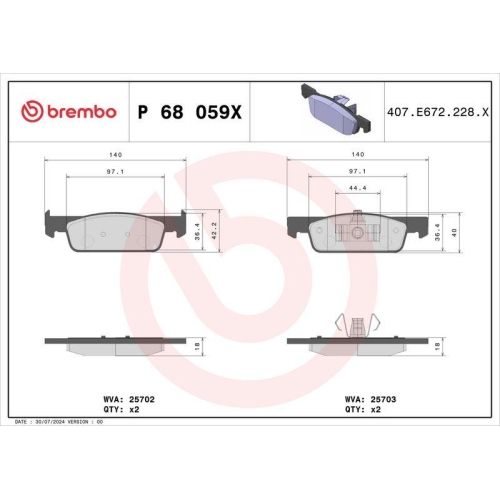 BREMBO Bremsbelagsatz, Scheibenbremse XTRA LINE P 68 059X