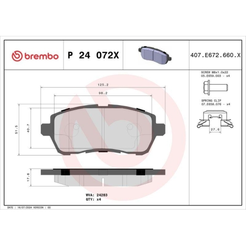 BREMBO Bremsbelagsatz, Scheibenbremse XTRA LINE P 24 072X