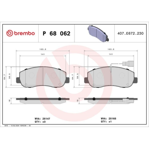 BREMBO Bremsbelagsatz, Scheibenbremse PRIME LINE P 68 062
