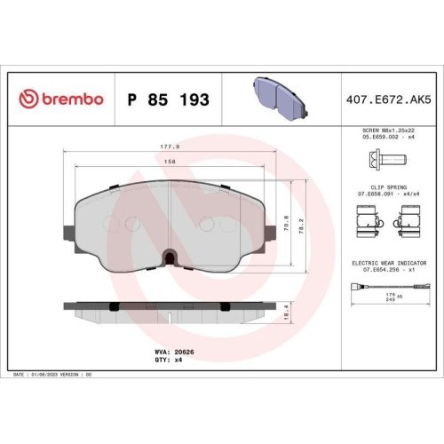 BREMBO Bremsbelagsatz, Scheibenbremse PRIME LINE P 85 193