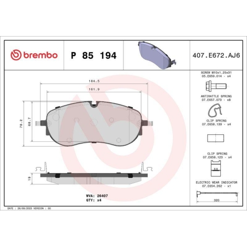 BREMBO Bremsbelagsatz, Scheibenbremse PRIME LINE P 85 194