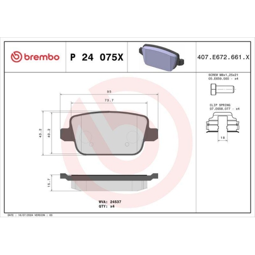BREMBO Bremsbelagsatz, Scheibenbremse XTRA LINE P 24 075X