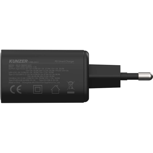 USB-Steckernetzteil 230 Volt 50-60Hz 65W, 1.5A mit 3 Ausg&auml;ngen Kunzer 7USBL230-3