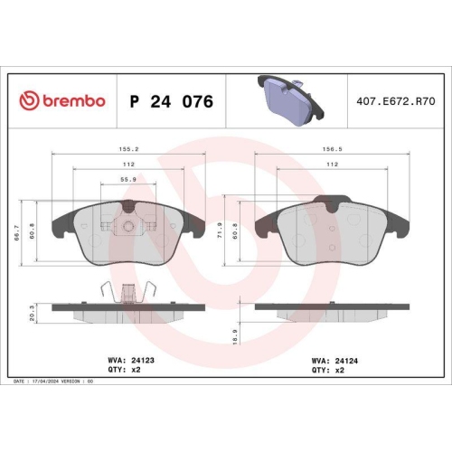 BREMBO Bremsbelagsatz, Scheibenbremse PRIME LINE P 24 076