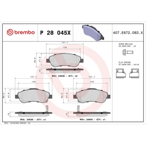 BREMBO Bremsbelagsatz, Scheibenbremse XTRA LINE P 28 045X