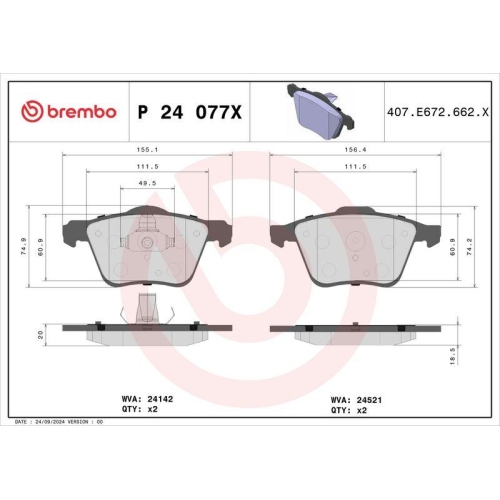 BREMBO Bremsbelagsatz, Scheibenbremse XTRA LINE P 24 077X