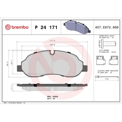 BREMBO Bremsbelagsatz, Scheibenbremse PRIME LINE P 24 171