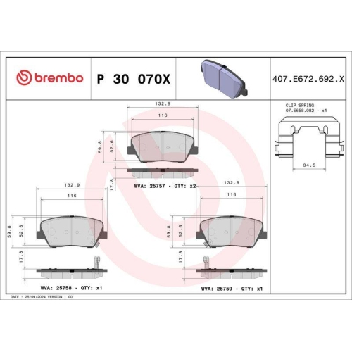 BREMBO Bremsbelagsatz, Scheibenbremse XTRA LINE P 30 070X