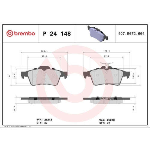 BREMBO Bremsbelagsatz, Scheibenbremse PRIME LINE P 24 148