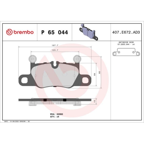 BREMBO Bremsbelagsatz, Scheibenbremse PRIME LINE P 65 044