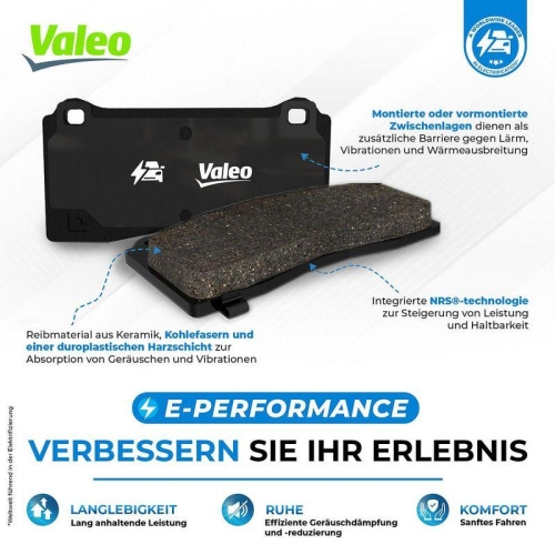 VALEO Bremsbelagsatz, Scheibenbremse E-PERFORMANCE 610351
