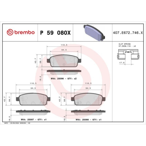 BREMBO Bremsbelagsatz, Scheibenbremse XTRA LINE P 59 080X