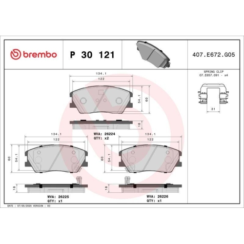 BREMBO Bremsbelagsatz, Scheibenbremse PRIME LINE P 30 121