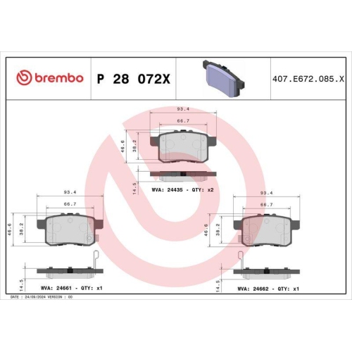 BREMBO Bremsbelagsatz, Scheibenbremse XTRA LINE P 28 072X